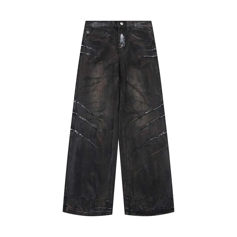 High Street Y2k Jeans Men Distress Water Washed loose Denim Pants Wide Leg Baggy Jeans Designer Vintage Y2k Clothes Men