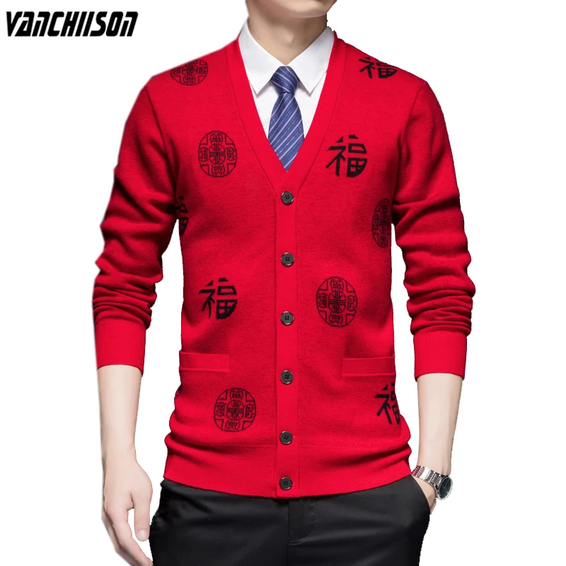 

100% Wool Men Sweater Cardigan Buttons Down Chinese Style Knit Sweater for Autumn Winter V Neck Male Father Clothing 01043