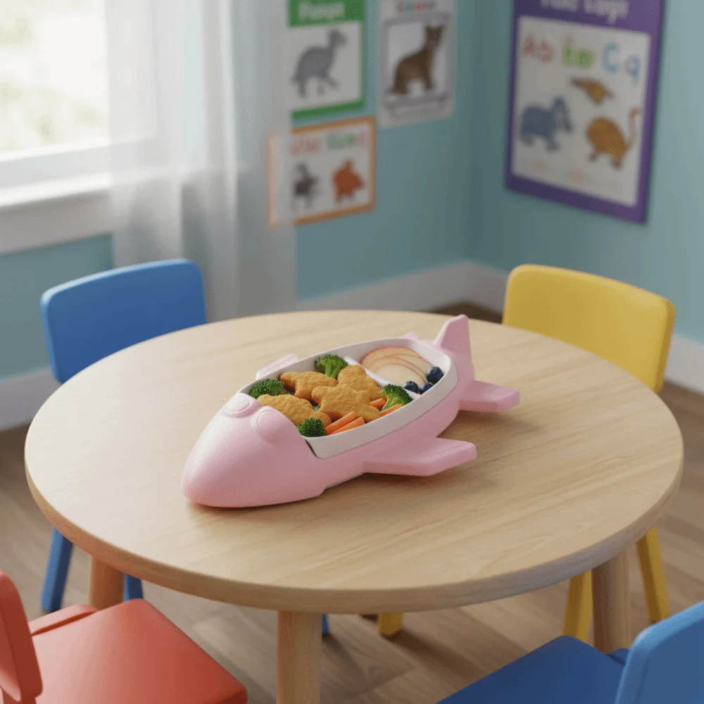 Eco-friendly Cartoon Airplane-Shaped Children's Plate Deepened Divided Food Tray Detachable Plastic Food Dish Gifts