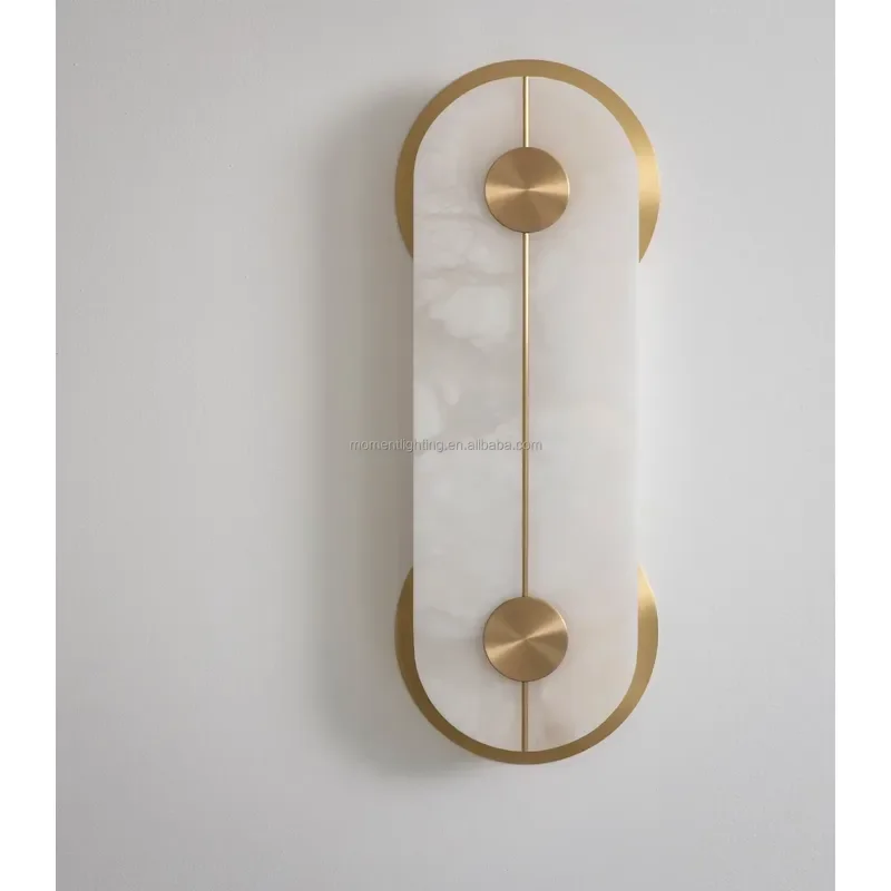Contemporary Alabaster Wall Lamp for Interior Luxury Brass Bedside Light Hotel Home Decoration Bedroom Bathroom Sconce