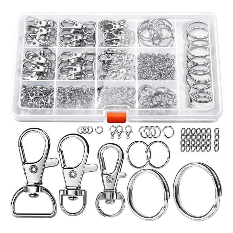 

265Pcs Metal Keychain Rings with Rotating Spring Hooks Key Chain Clasps Clips Craft Supplies for DIY Jewelry Making Accessories