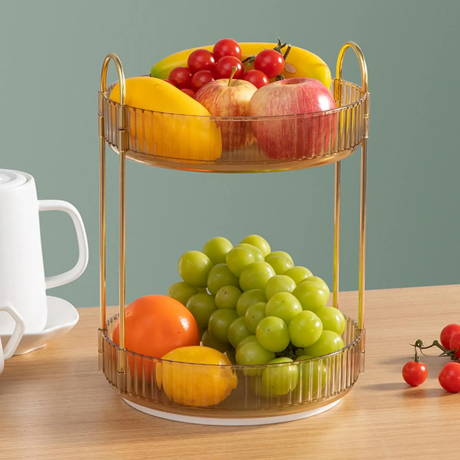 Rotating Makeup Organizer 2 Tier Fruit Tray for Bathroom Bedroom Desk Table