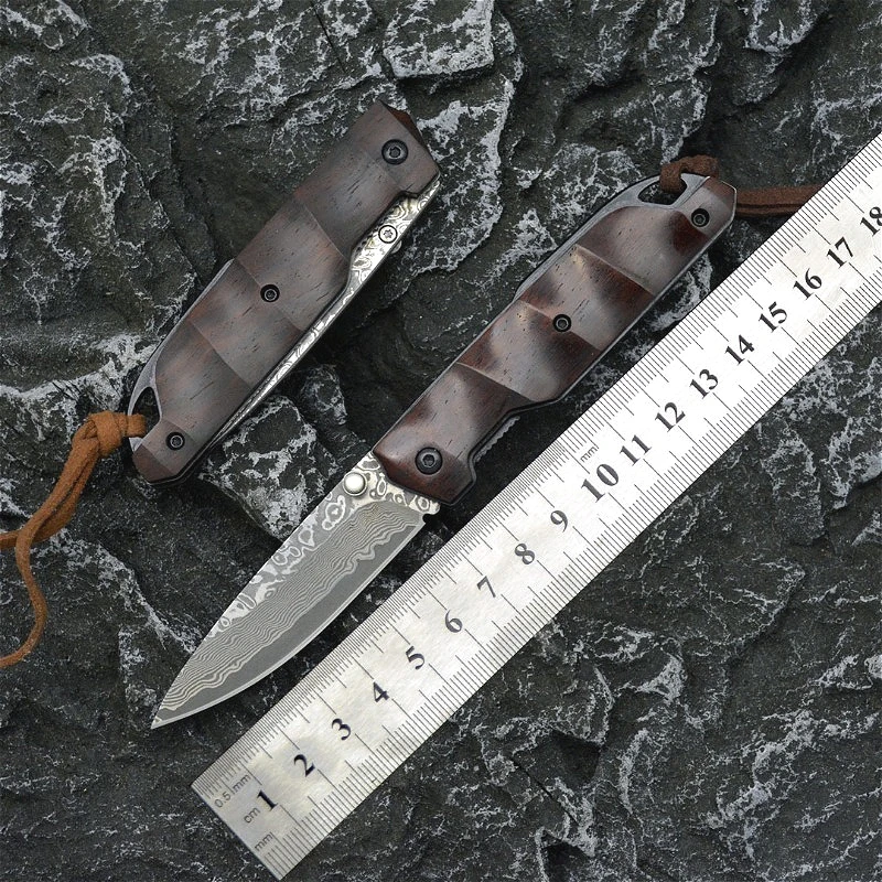 

New Folding Pocket Outdoor Camping Survival Knife Tactical Hunting Damascus Steel Blade Portable Self-defense Knives EDC Tools