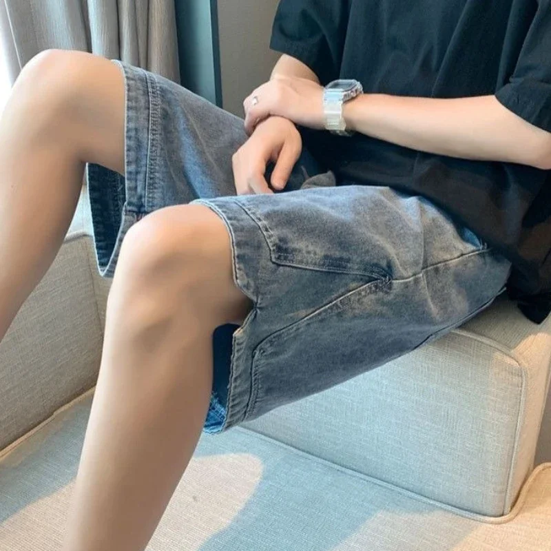 Wide Loose with Pockets Baggy Long Men's Short Jeans Pants Bermuda Half Male Denim Shorts Summer Vintage Sale Distressed Cowboy