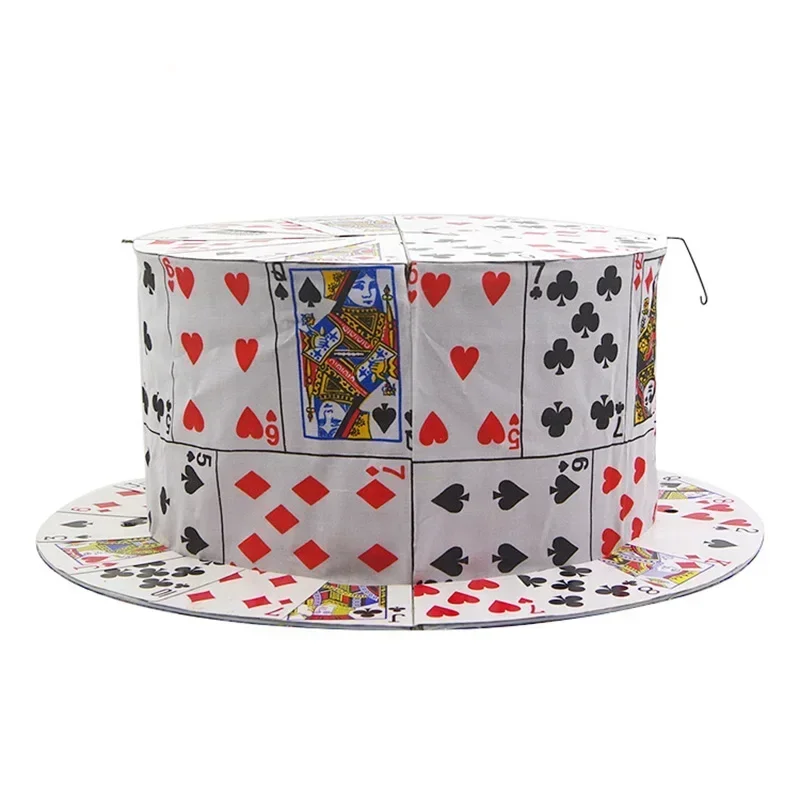 Folding Card Fan To Top Hat Magic - Spring Transformation Trick for Stage & Street Magic Props