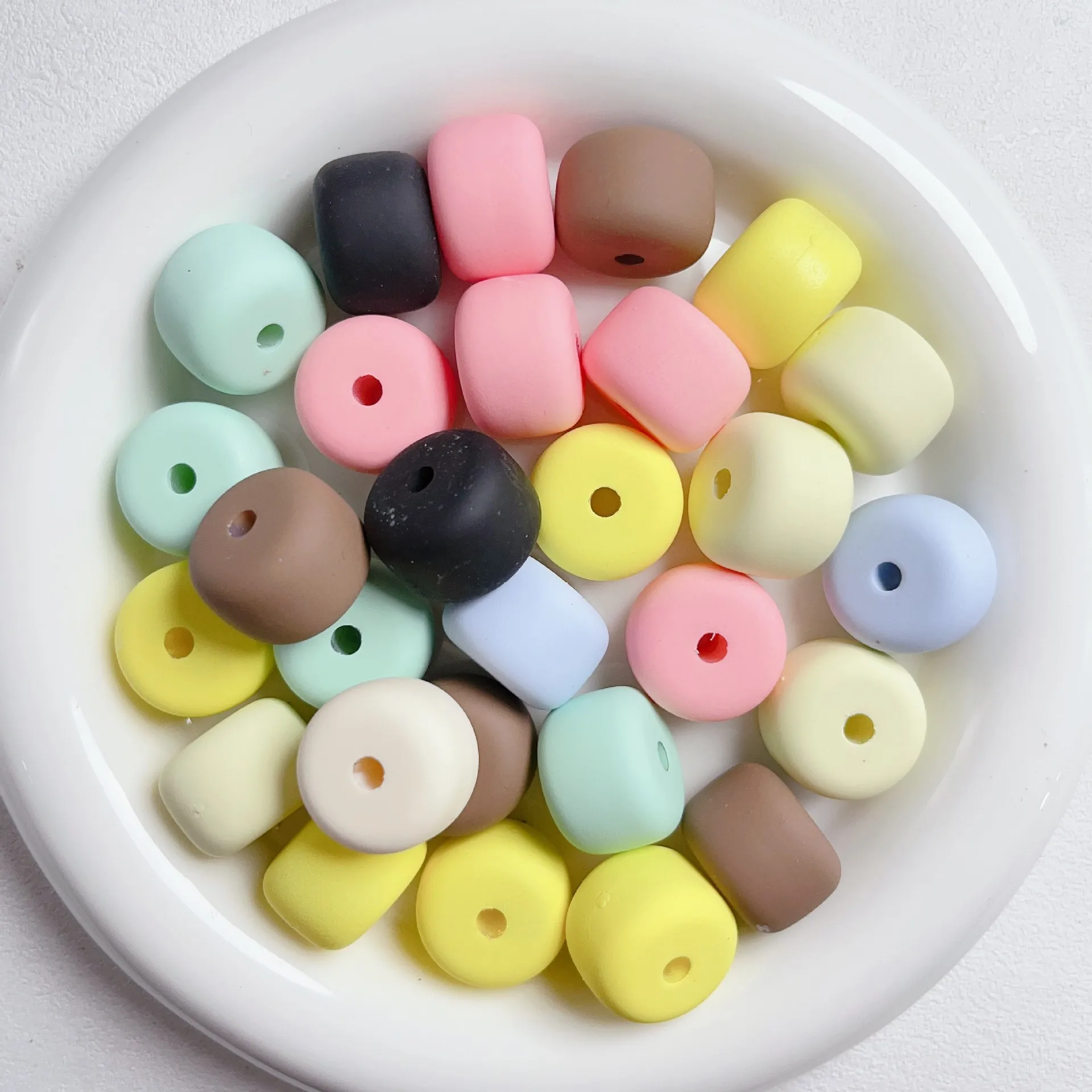 Newest Rubber Spring Pastel Colors Barrel Geometry Acrylic Jewelry Beads 50pcs 20*14mm Plastic Bracelet Necklace Earring Making