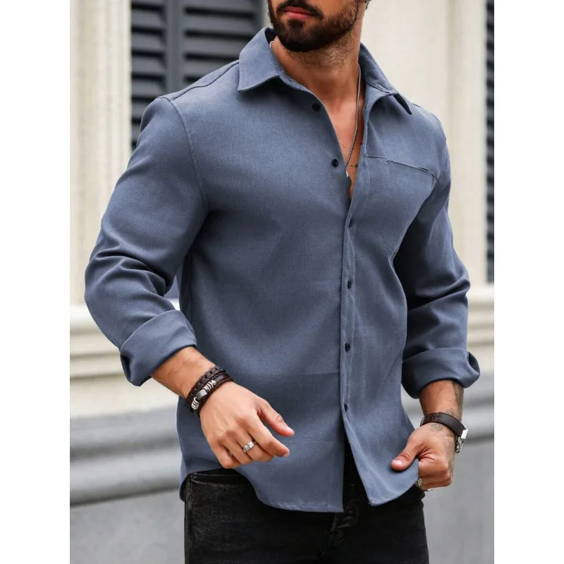 

Pure Color Men's Shirt with Pocket L 73157 Pocket Mens Shirt Cross-Border Outerwear Unbranded Men's Fashion Spring Season