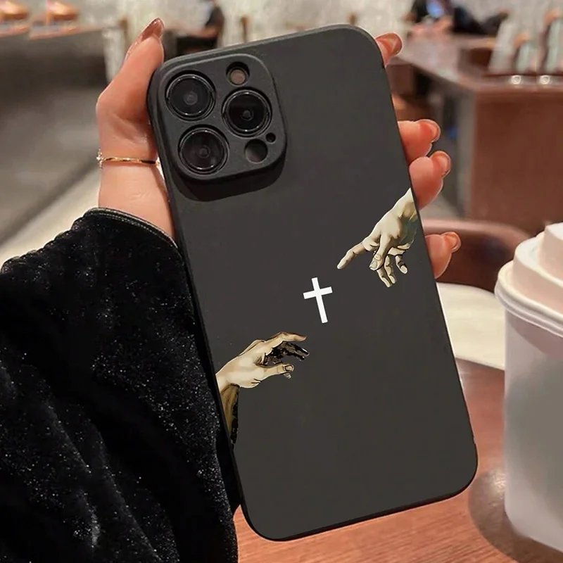 Jesus Cross Painted Anti-Shock Phone Case For iPhone 16 15 14 13 12 11 Mini Pro Max X XR XSMax 8 7 6 6S Plus Soft Silicone Cover