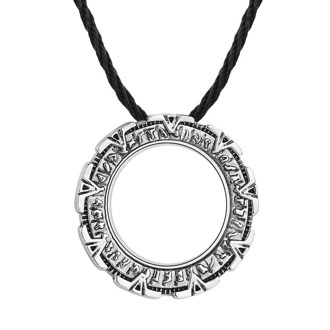 Metal Stargate Stainless Steel Pendant Jewelry With Chain Necklace Men Round Design Mystical Black Hip Hop Necklace Jewelry Gift