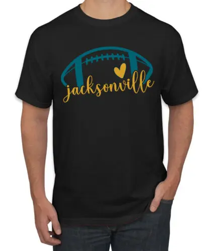 Fan Of Jacksonville Football Yellow and Teal Heart Men TShirt