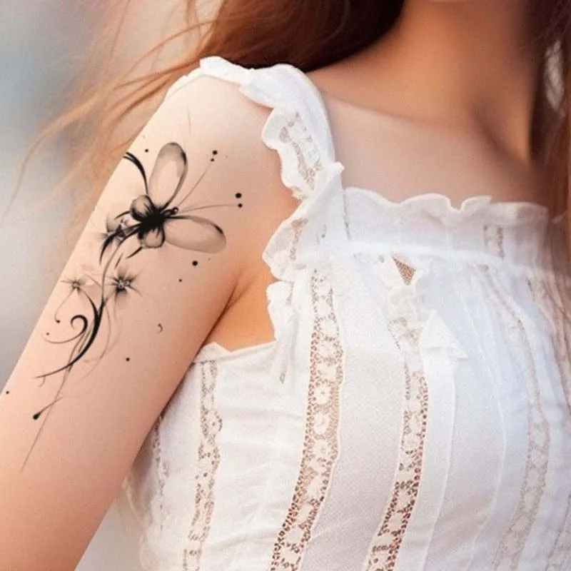 2pcs Butterfly Waterproof Temporary Tattoo for Shoulder, Lasting 1-2 Weeks, Realistic Semi-Permanent Fake Tattoo
