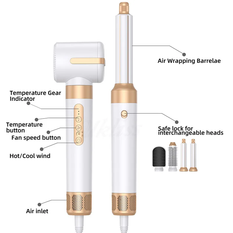 Pettine ad aria calda 5 in 1 Asciugacapelli elettrico Piastra per capelli Pettine per capelli multifunzionale agli ioni negativi Asciugacapelli professionale c