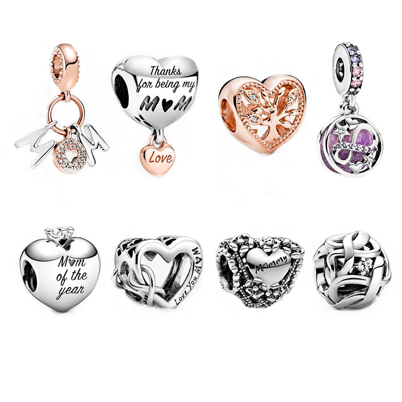 

Mum Letters Dangle Charm 100% Real 925 Sterling Silver Love You Mum Heart Charm Fit Original pan Bracelet