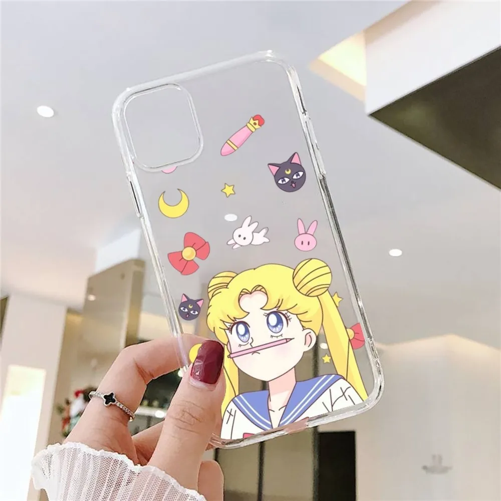 S-SailoR Cartoon Moon Phone Case For Iphone 15 11 13 14 Pro Max 7 8 Plus X Xr Xs Max Se2020 12mini Transparent Cover