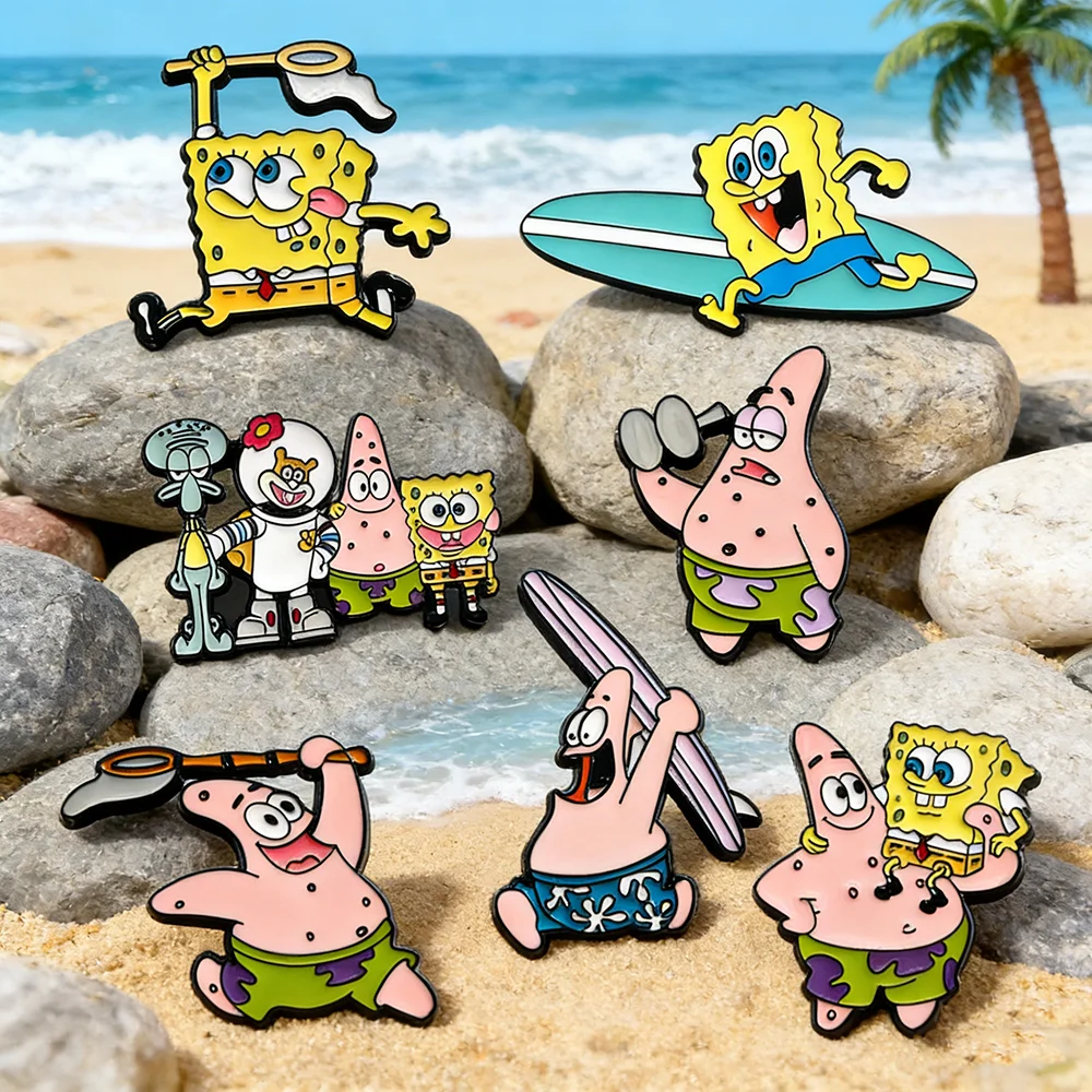 

7 Pcs SpongeBob Enamel Pin Set Anime Cartoon Classy Metal Brooch Accessories for Backpack Clothing Jewelry Gift for Friends