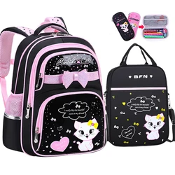 New Korean Primary PU leather School Bag 2020 Fashion Cute Girls With Cute Cat Orthopaedic  Waterproof Backpack