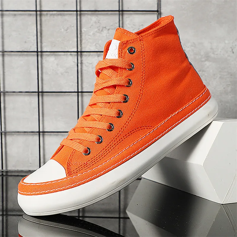 

2026 Classic Yellow High Top Sneakers For Men Comfortable Lace-up Cnavas Shoes Men Flat Casual Vulcanize Shoes Men Espadrilles