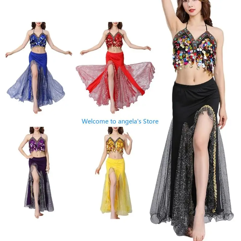 

X4YC Эластичный наряд для танца живота, украшения с бахромой, черный шифон, сценическое шоу