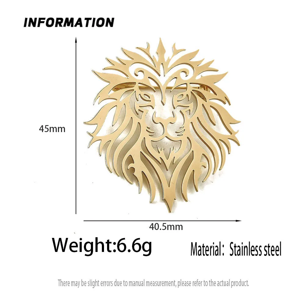 18K Gold‑Plated 316L Stainless Steel Majestic Lion Head Brooch Vintage Totem Badge Stylish Suit Lapel Ornament Pin