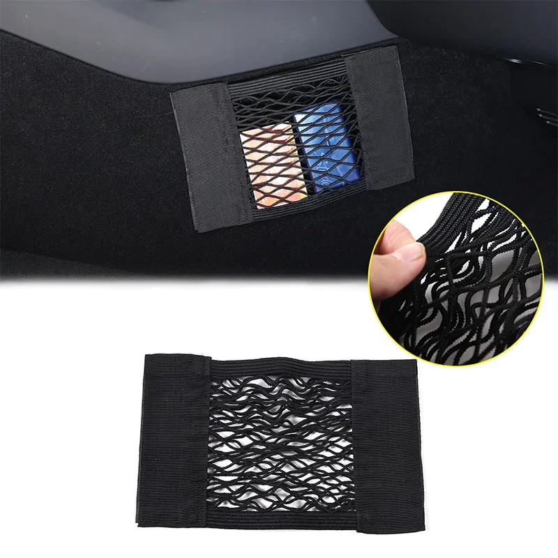 

For Tesla Model 3 2016-2024 Car Rear Seat Storage Bag Trunk Mesh Auto Organizer Double-deck Elastic String Net Pocket Bag