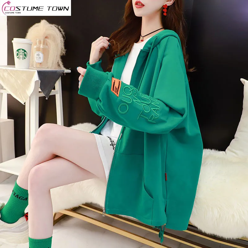 Embroidered Letter Thin Zipper Cardigan Top Coat Women\'s Autumn 2023 New Fashion Korean Version Loose Large Sweater