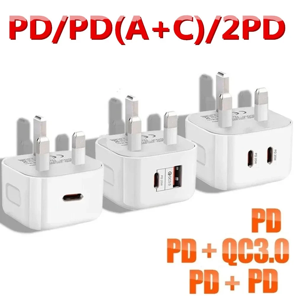 UK 40W 20W Dual Ports USB A Type c USB-C PD Wall Charger Fast Quick Charging Power Adapters For Iphone 13 14 15 Samsung htc lg