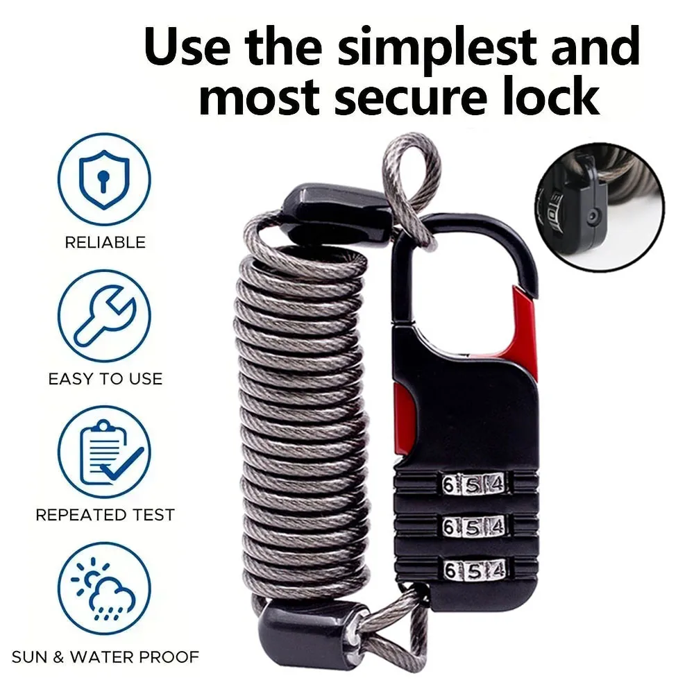 3 Digit Combination Padlock with Retractable Cable Anti-Theft Safety Password Lock for Suitcase Luggage Cabinet Backpack Lock
