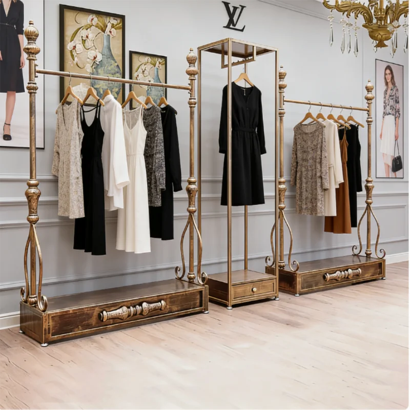 

Европейская кованая вешалка для одежды в ретро-стиле, напольная вешалка для магазина одежды, демонстрационная стойка для одежды, вешалка для женской одежды.