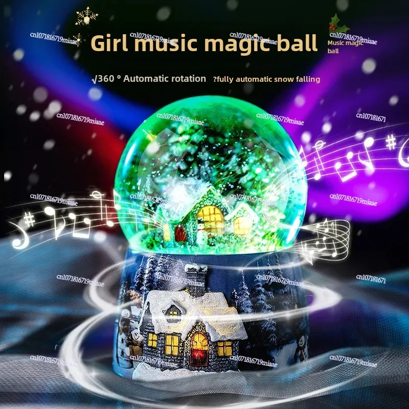 Glass Crystal Ball Rotating Music Music Box Christmas Birthday Gift Snow Ornament Girls and Children