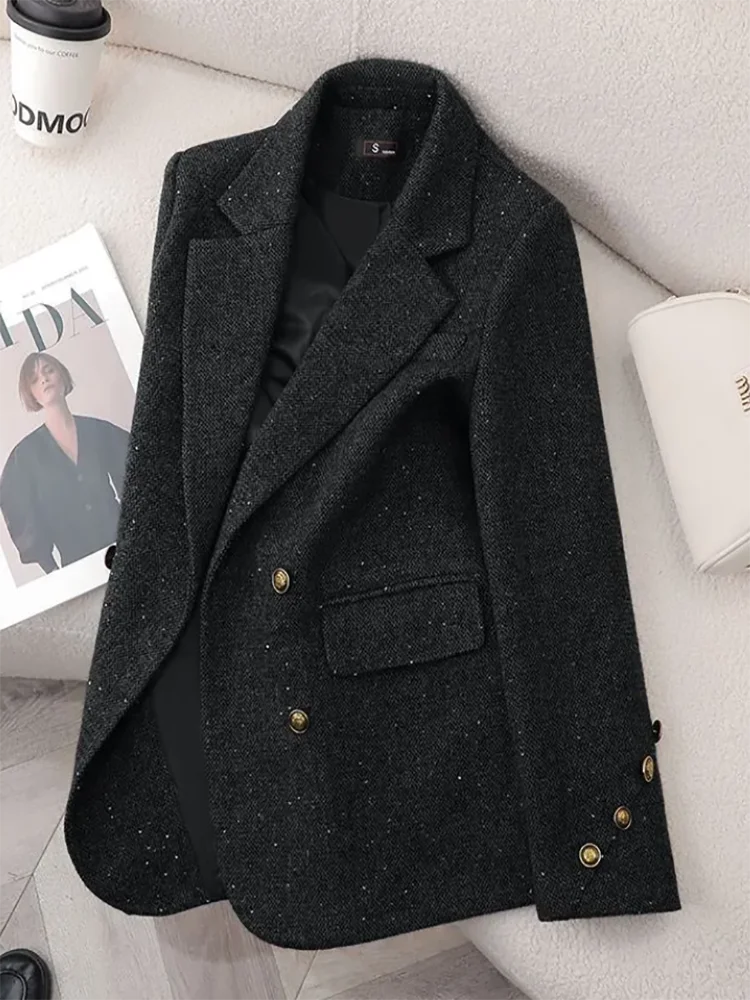 Chic Casual Professional Blazer Women's Outwear Spring Autumn New Fashion Slimming Korean Double-breasted Office Suit Tops