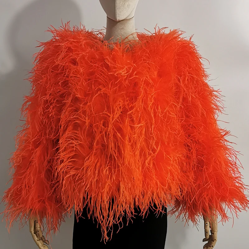 Winter Ostrich feathe Jacket Feather Coat Casual Long-sleeved Australia Imported feathe Jacket Ladies Nightclub Coat