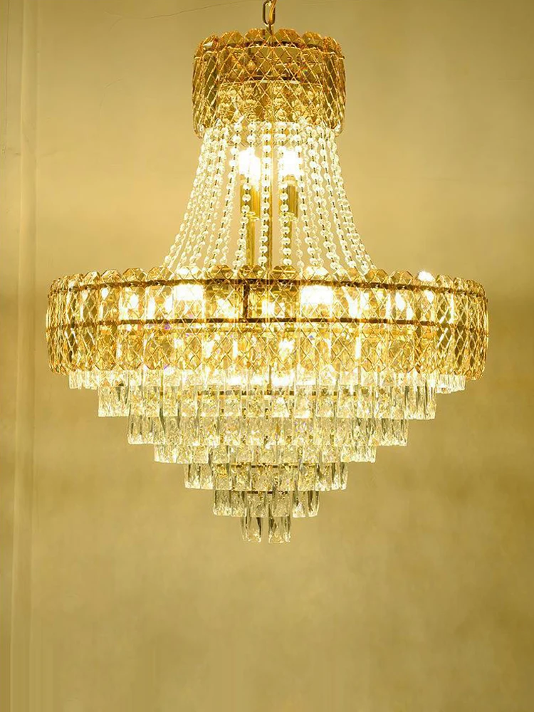 Imagem -06 - Cristal Dimmable Led Lustre Lâmpadas Suspensas Lustre Suspensão Luminária Luminária Escada Palácio Dourado 2024 k9