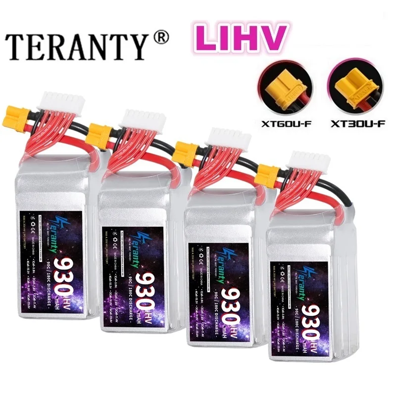 

TERANTY 6S 22.8V 930mAh HV Lipo Battery For FPV Drone RC Helicopter Quadcopter 6S LiHV 90C With XT30 XT60 Connector
