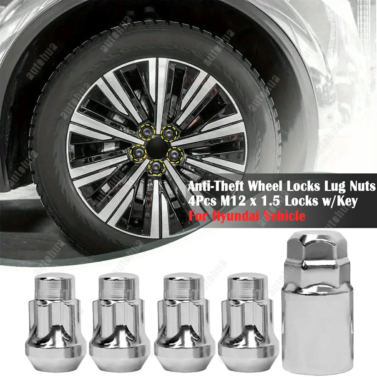 

5 шт. M12 x 1,5 болты для колес из алюминиевого сплава, противоугонные винты для шин, 4 болта, гайки для серии Hyundai