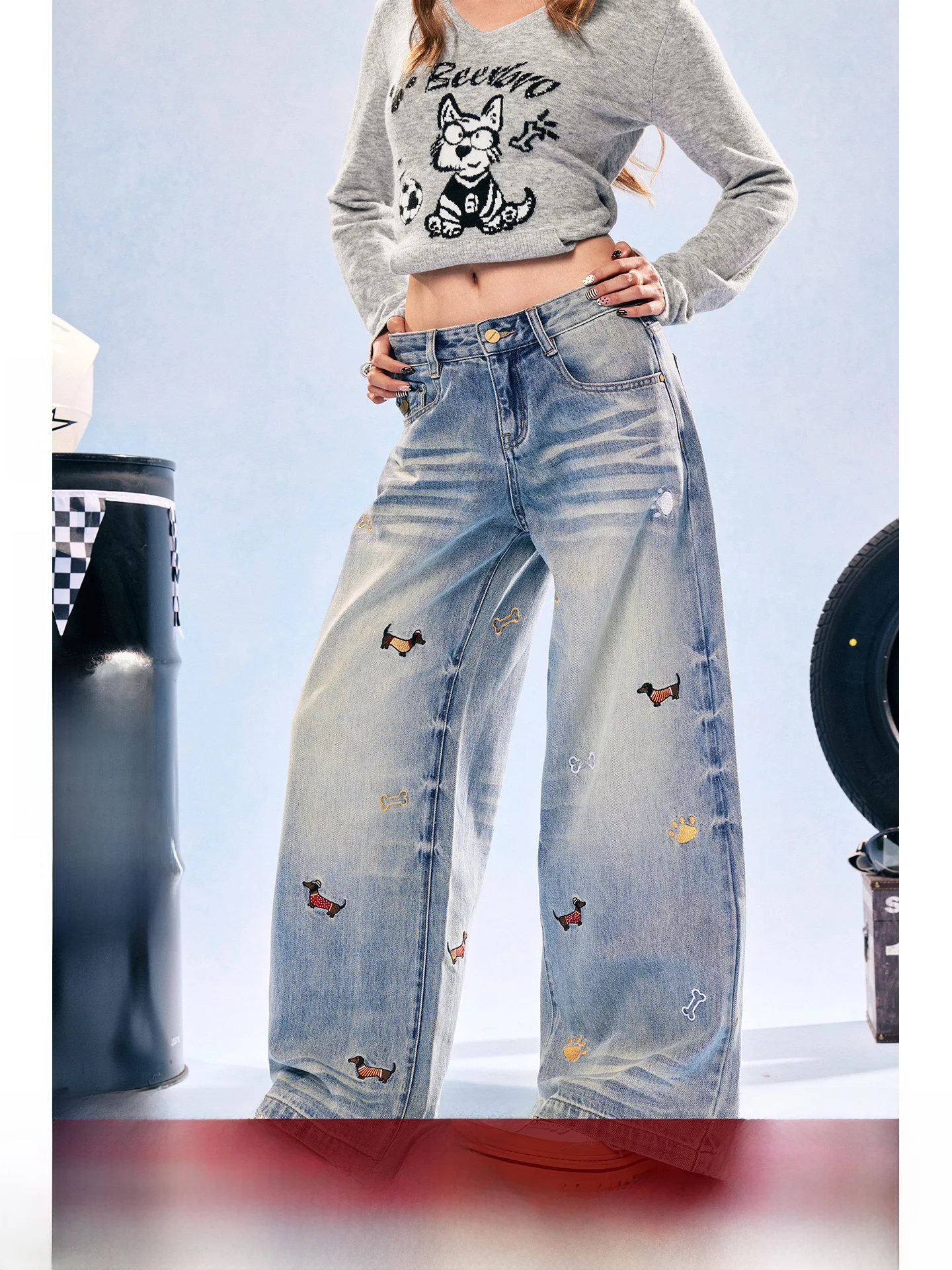 

Джинсы BeerBro Speed Pulse Classic Slimming Pet Embroidery с прямыми штанинами, женские, свободного кроя, с низкой талией, из смесового хлопка, деним