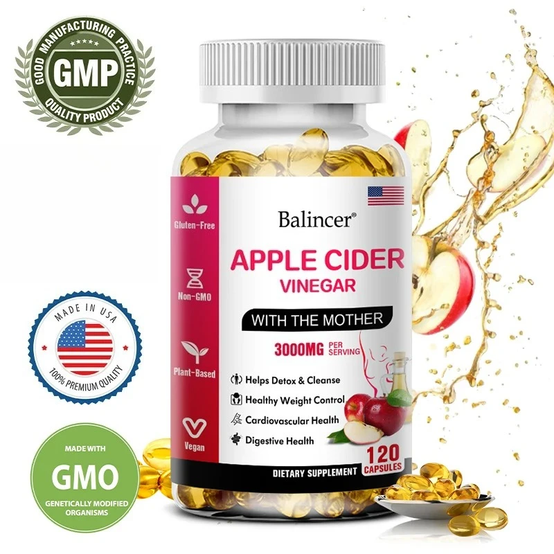 Balincer Cápsulas de vinagre de sidra de manzana, supresor de apetito para quemar grasa, pérdida de peso saludable, limpieza, suplemento vitamínico