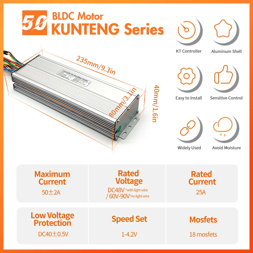 Ebike KT 50A Controller 48V/60V/72V/90V Voltage  Ebike Brushless 50A 1500W 3000W  Sinewave Controller Conversion Kit Accessories