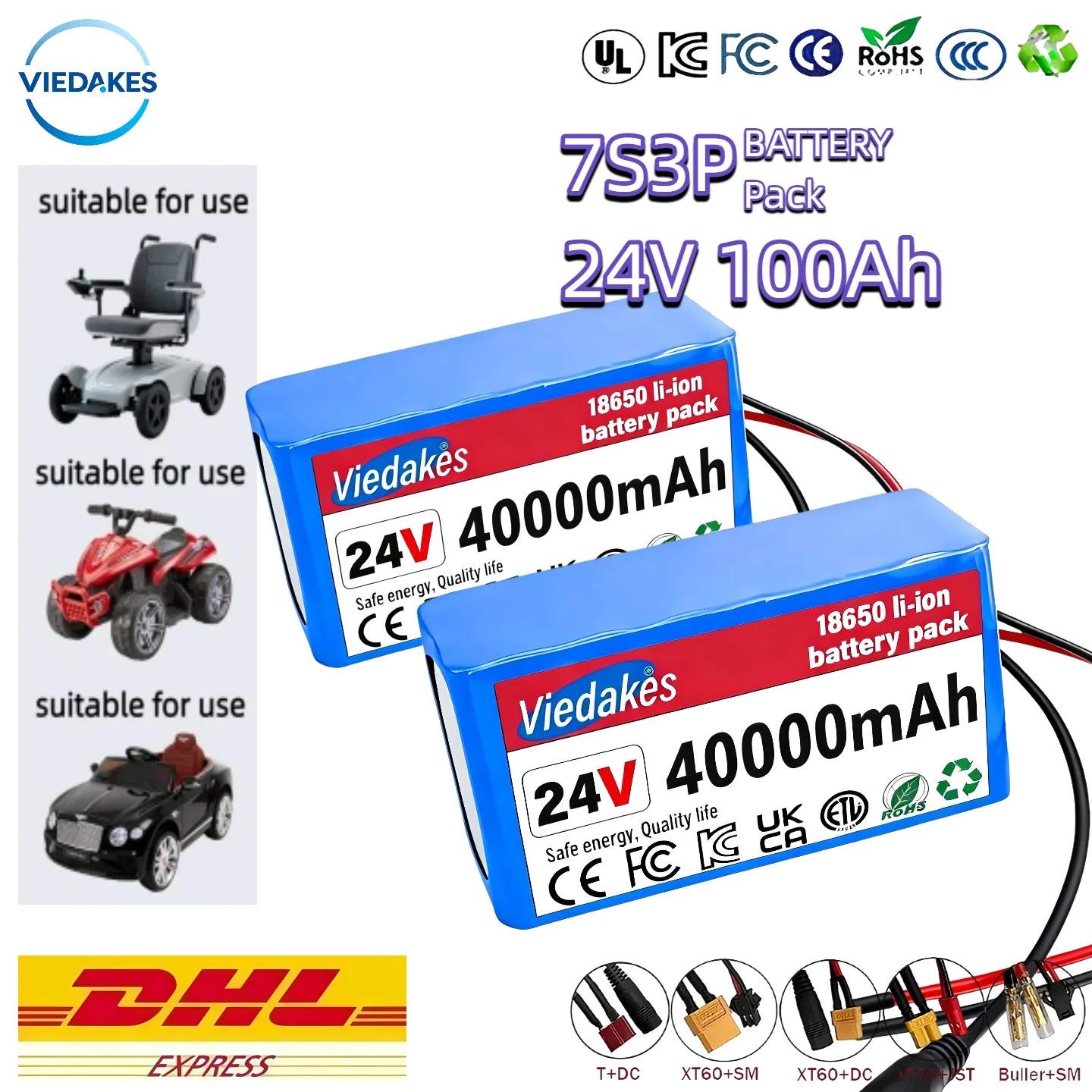 

Lifepo4 24v batteries 18650 Battery Pack VIEDAKES Brand New 24V 100Ah 7S3P Power Bank Quick Charge For Emergency Kit