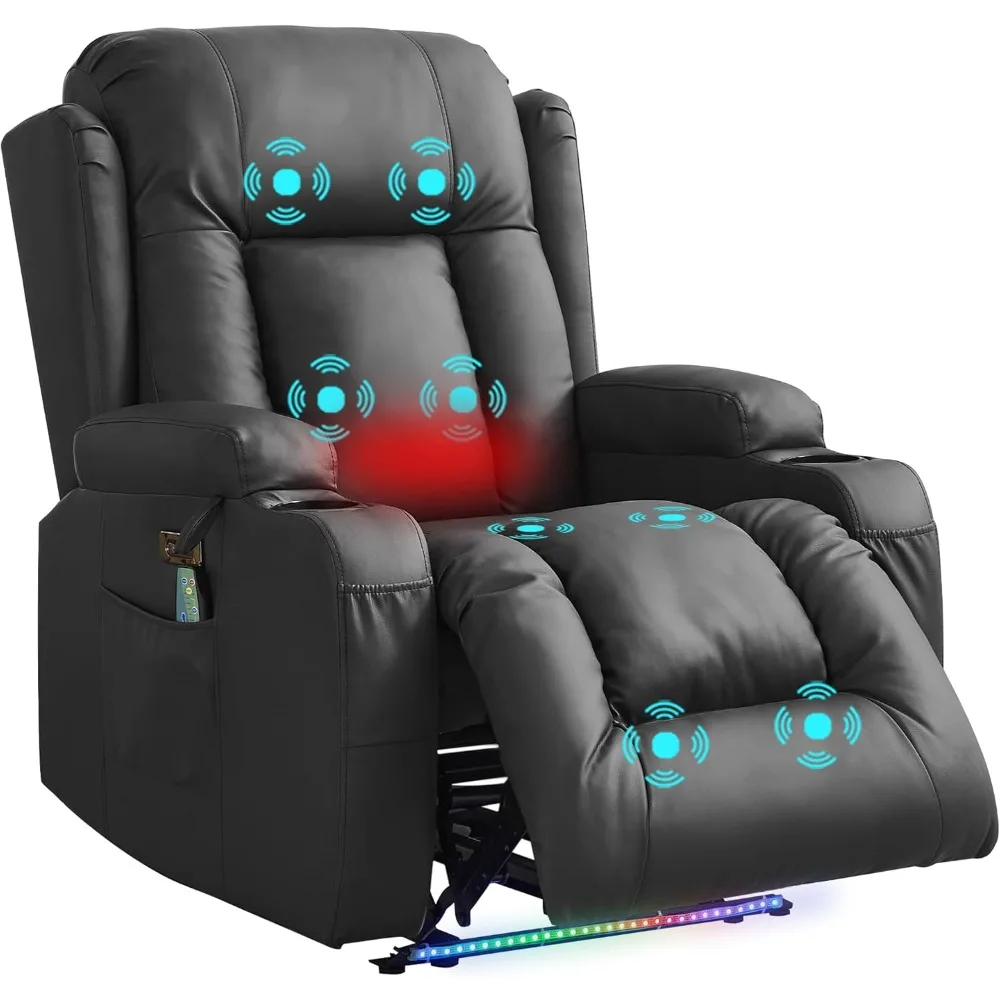 

Power Recliner Chair for Adults, Electric Recliner Sofa with Vibrating Massage and Heat, Faux Leather Home Theater Seating with