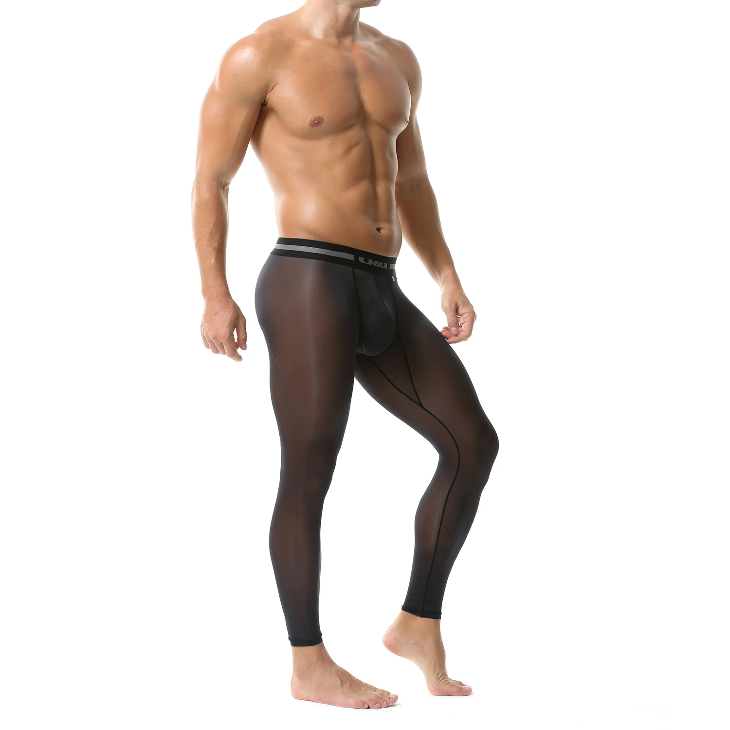 

U&I Ultra-Thin Silky Men's Leggings Sexy Fitness Sports Pants High-End Nylon Tights Transparent Autumn Trousers