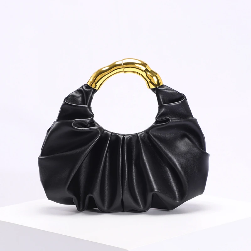 Cloud Shaped Women Tote Bag,Pleated Design Solid Color Asymmetrical Top-Handle Handbag,Minimalist Evening Elegant Clutch Purse