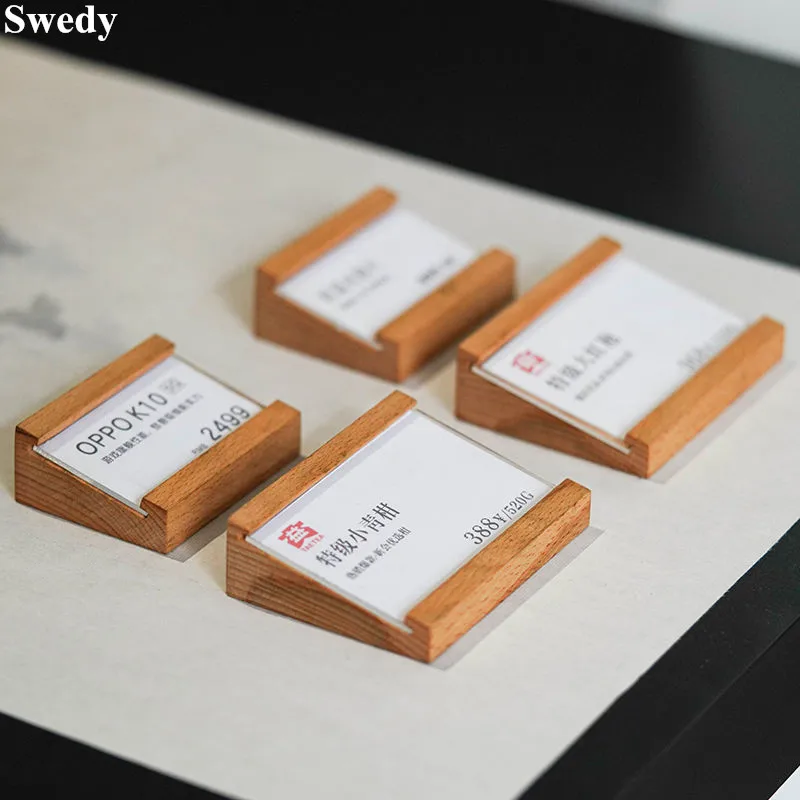 90x54mm Small Wooden Acrylic Sign Holder Display Stand Table Number Menu Flyer Paper Poster Frame Mini Price Label Card Tags