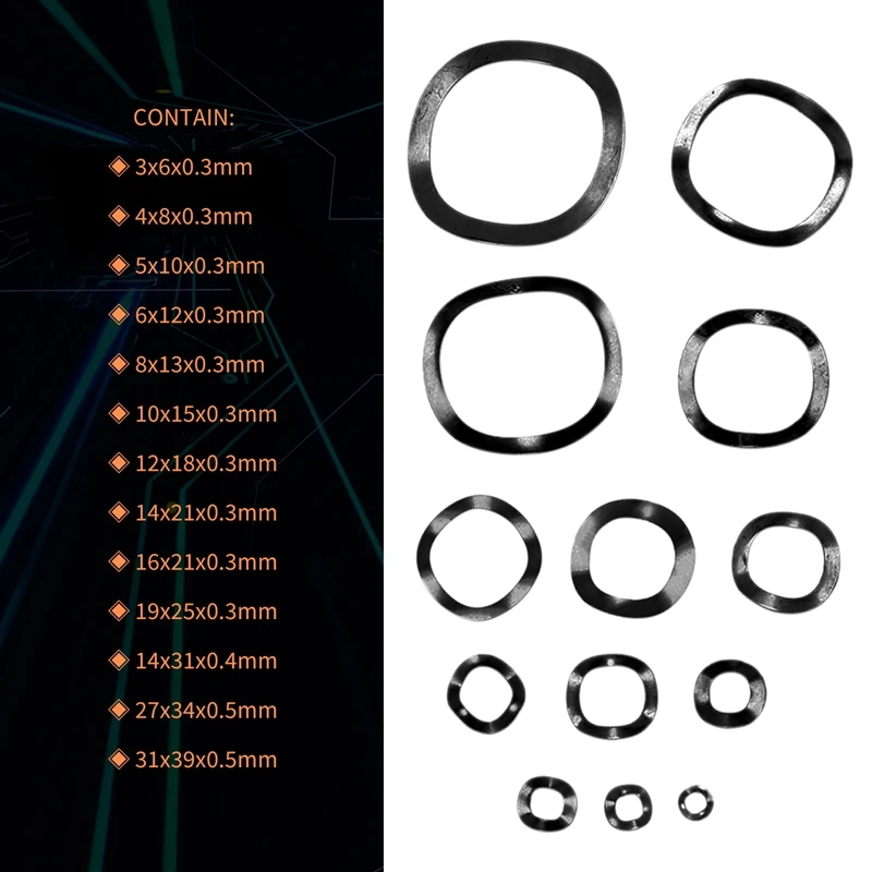 320Pcs Carbon Steel Compression Type Wavy Wave Crinkle Spring Three Wave Washers Assortment Kit