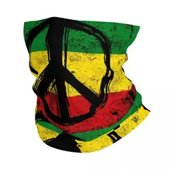 Custom Rasta Flag With Peace Symbol Bandana Neck Gaiter for Ski Running Men Women Wrap Scarf Reggae Headband Warmer