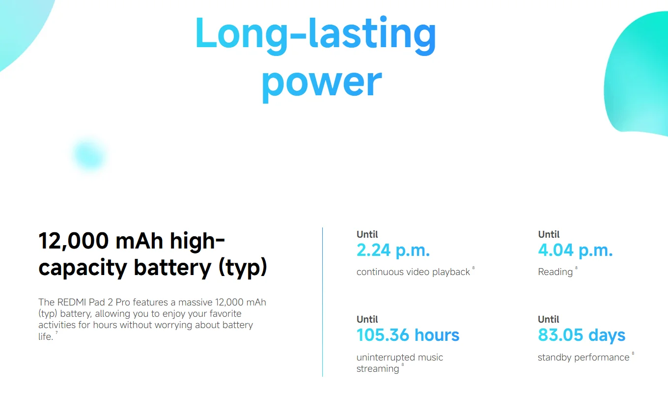 تابلت Xiaomi Redmi Pad 2 Pro مقاس 12.1 بوصة 2.5 كلفن 120 هرتز سنابدراجون ® 7S Gen 12000mAh 27W شحن عكسي سلكي #5