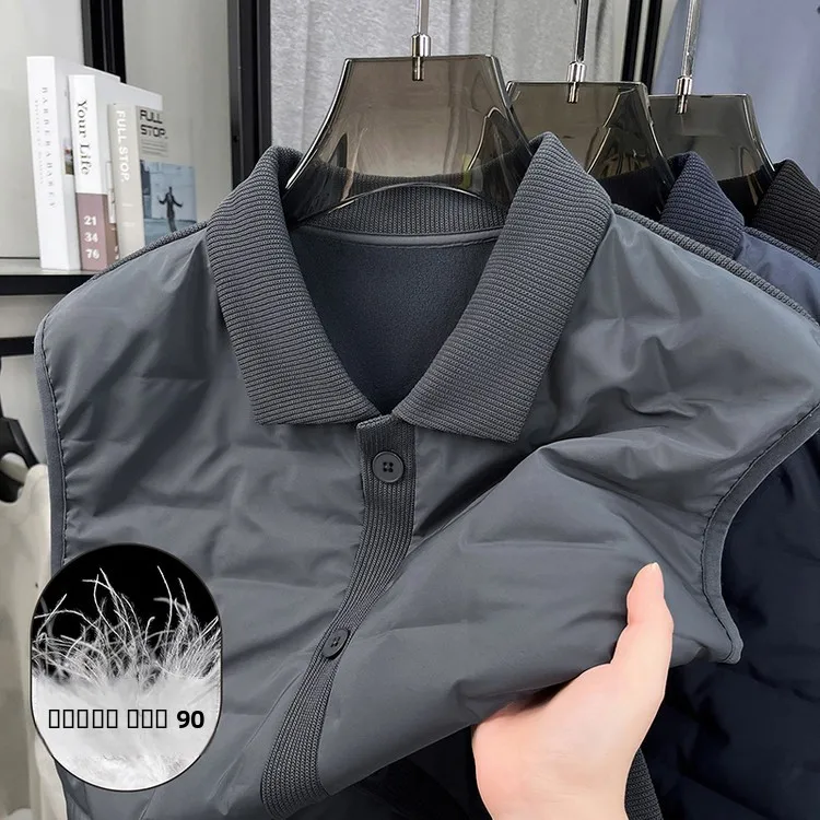 

Мужской легкий пуховый жилет для осени и зимы, деловой стиль, теплый, с наполнителем из 90% пуха, отложным воротником и застежкой на пуговицах