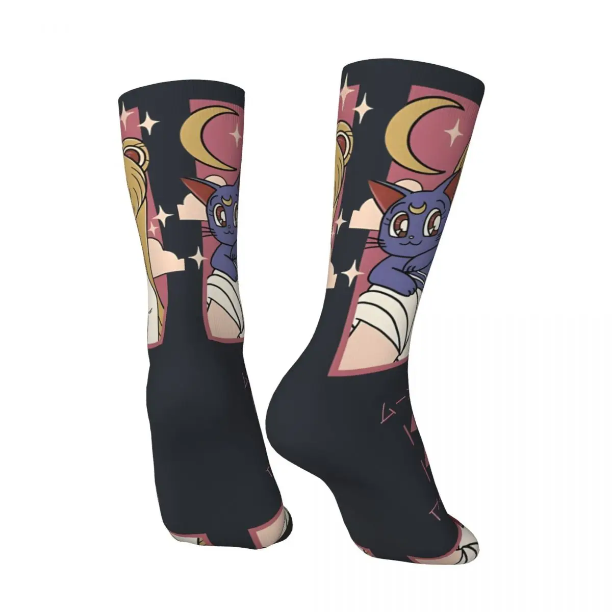 Crazy Anime Manga Pink Cute Kawaii Cartoon Sock for Men Harajuku S-Sailor Moon Quality Pattern Boys Crew Sock Novelty Gift