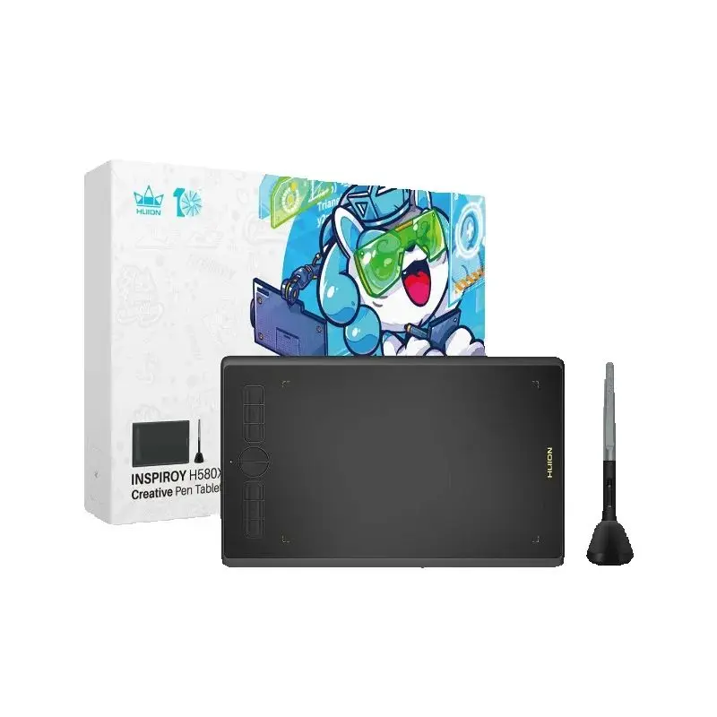 Huion Drawing Tablet H580X 8x5 Inch Graphics Tablets, Android Phone Easy Connection, 8 Customized Press Keys, Battery-free Pen