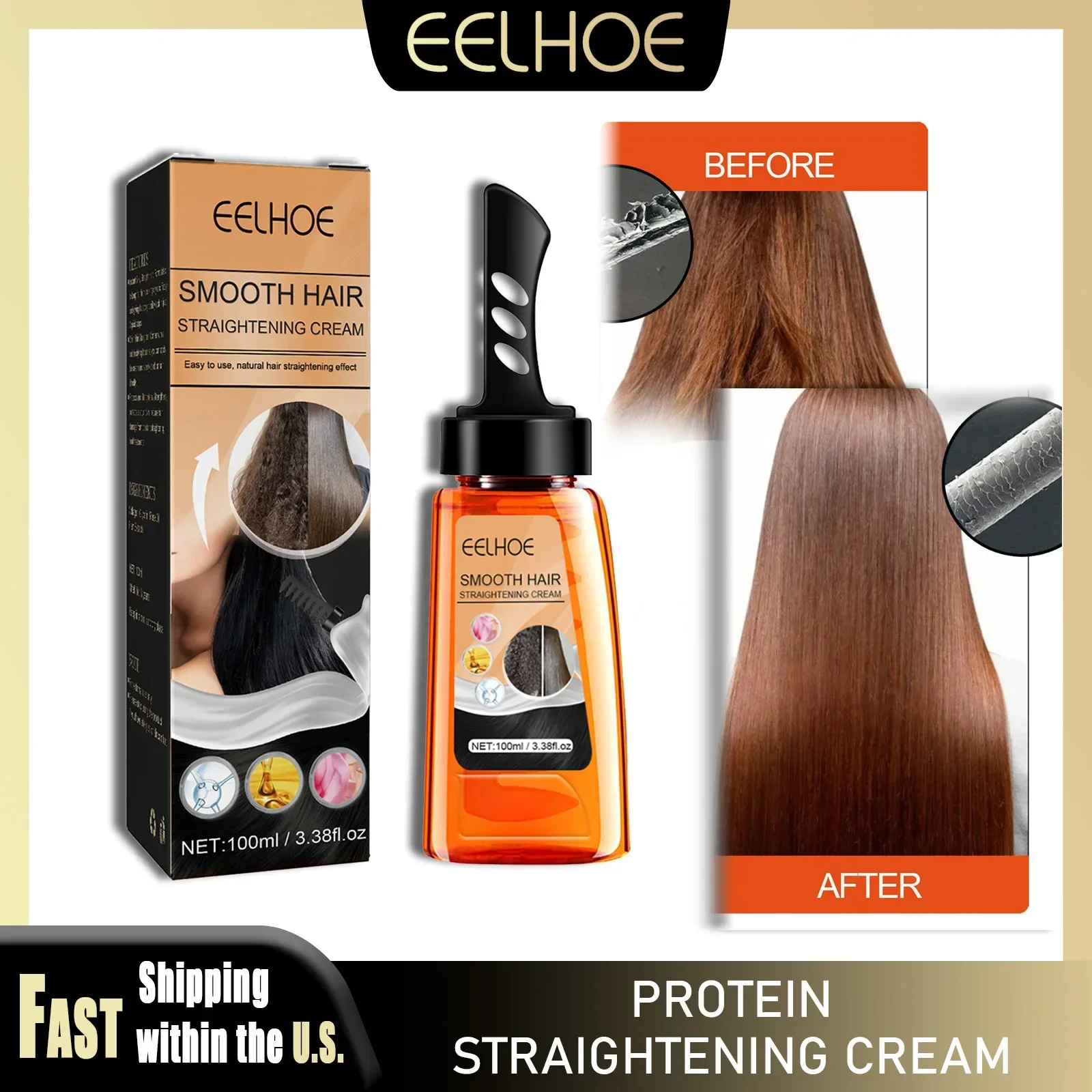 

EELHOE 100ml Protein Straightening Cream Repair Frizzy Damaged Hair Moisturizing Nourishing Soft Smooth Conditioner Hairs Care
