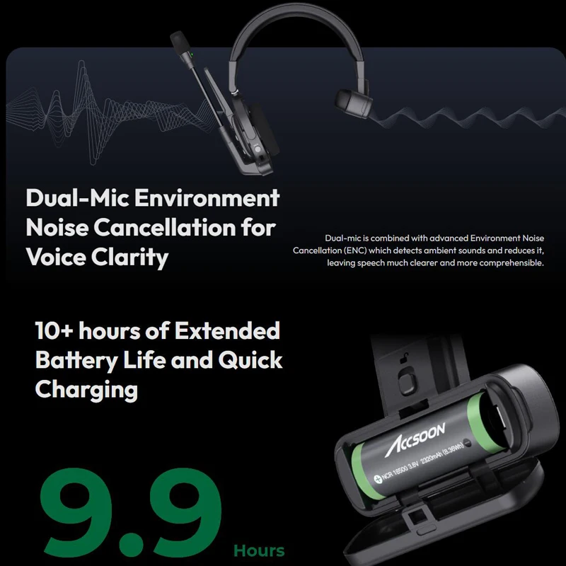 ACCSOON COMO-Sistema de intercomunicação sem fio, headsets remotos, redução de ruído, microfone sem fio, comunicação equipe expandida, 400m